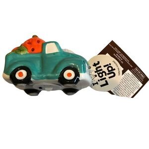 Fall Green light up ceramic mini truck with pumpkin decor tiered tray item
